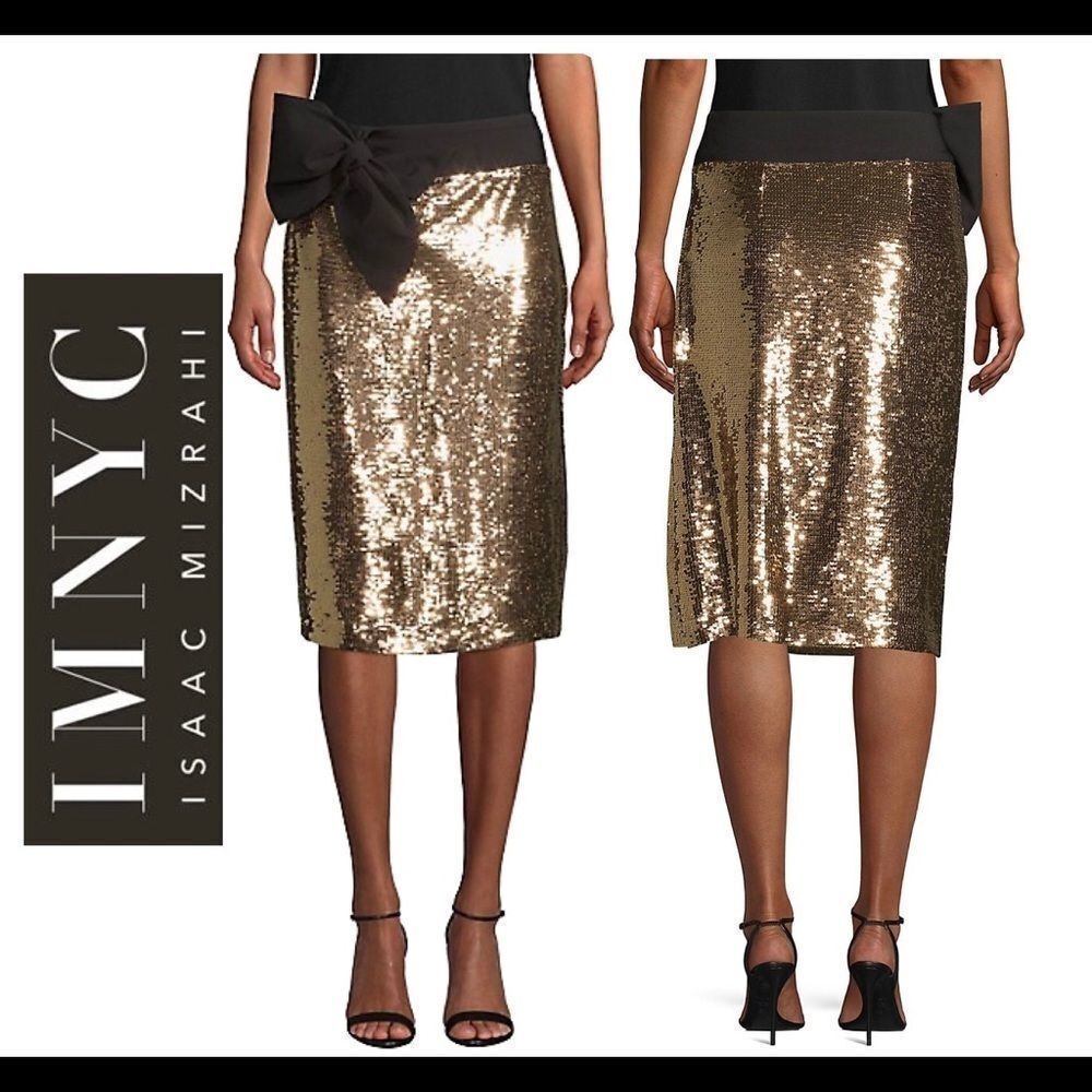 IMNYC Isaac Mizrahi Gold sequin bow skirt Sz XS